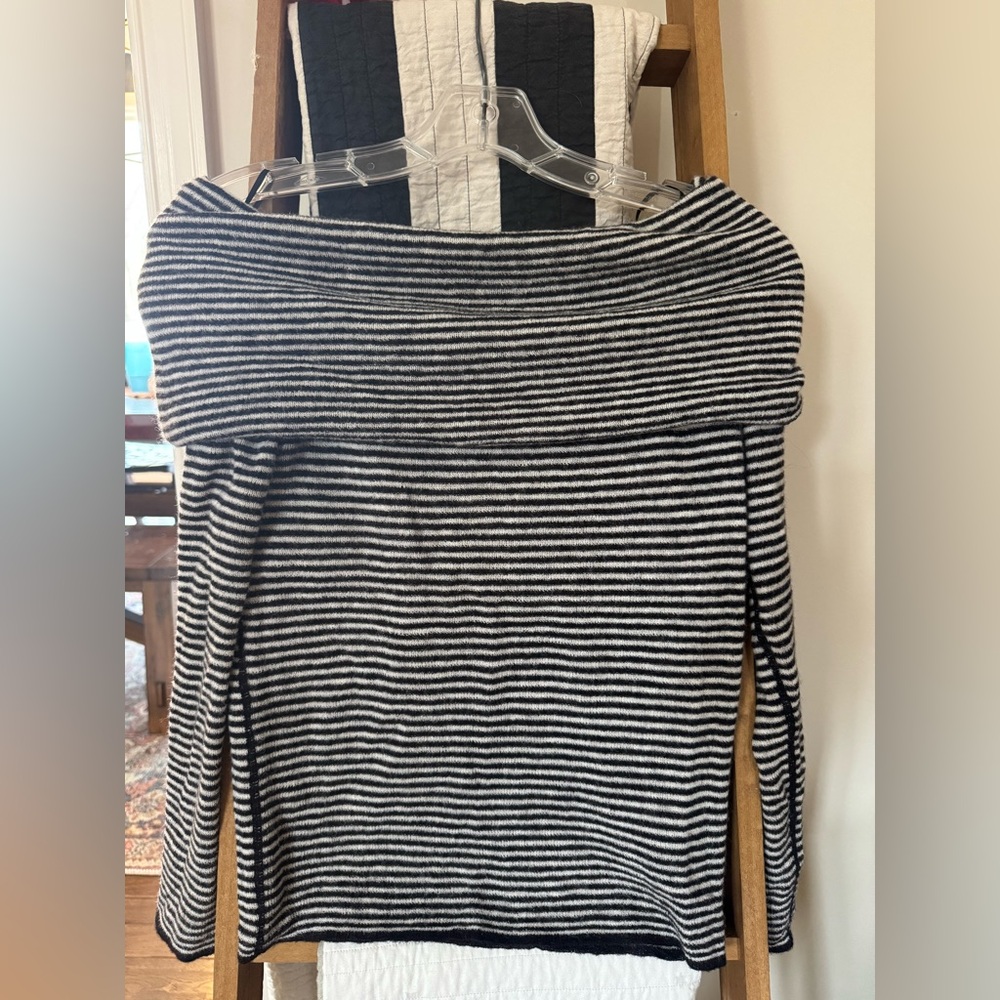 Madewell Black and White Off-Shoulder Sweater